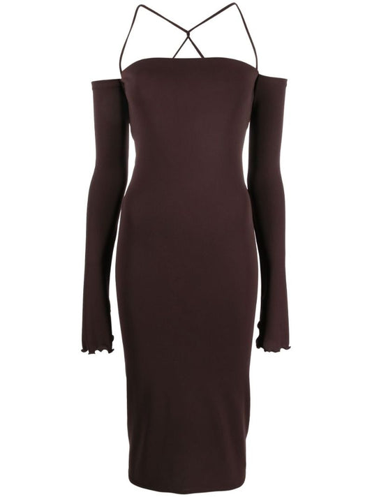 Brown Maddy Off-shoulder Midi Dress