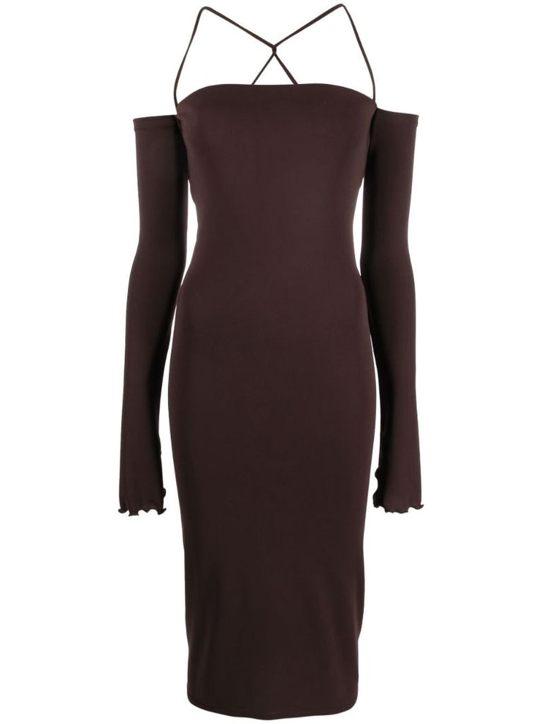 Brown Maddy Off-shoulder Midi Dress