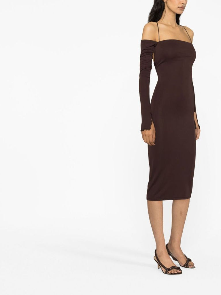 Brown Maddy Off-shoulder Midi Dress