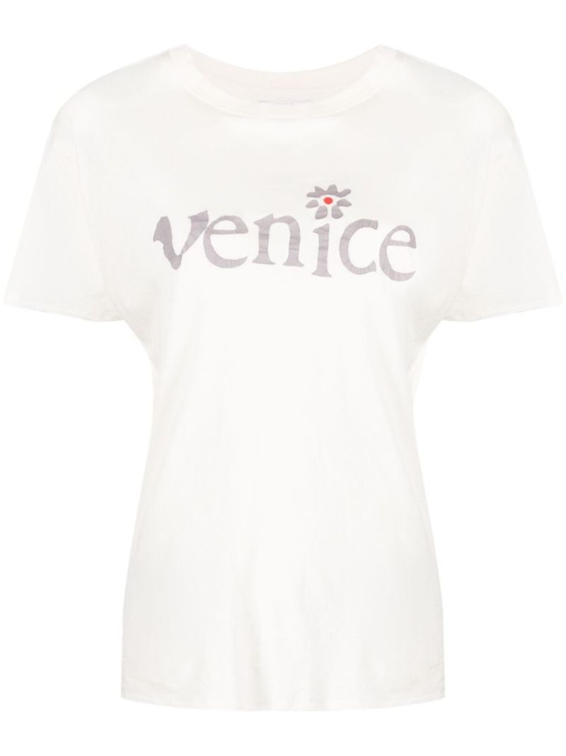 White Venice Print Cotton T-shirt