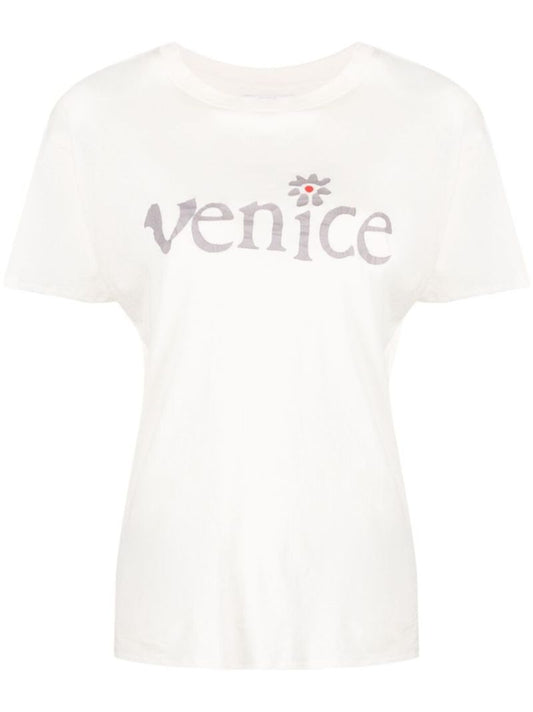 White Venice Print Cotton T-shirt