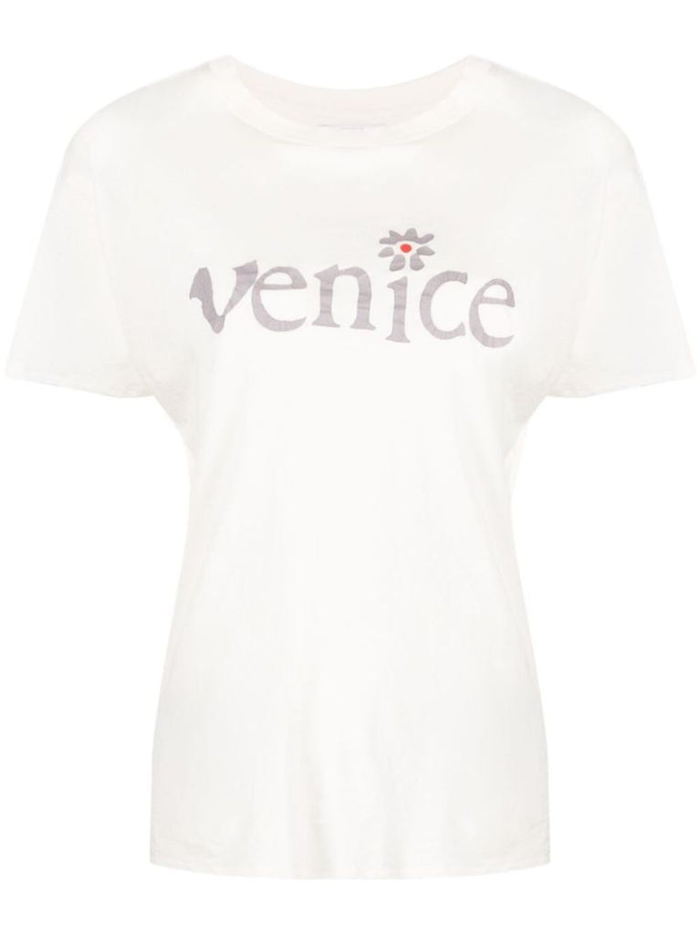 White Venice Print Cotton T-shirt