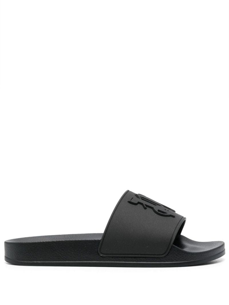 Black Monogram Embossed Slides