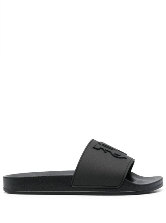 Black Monogram Embossed Slides