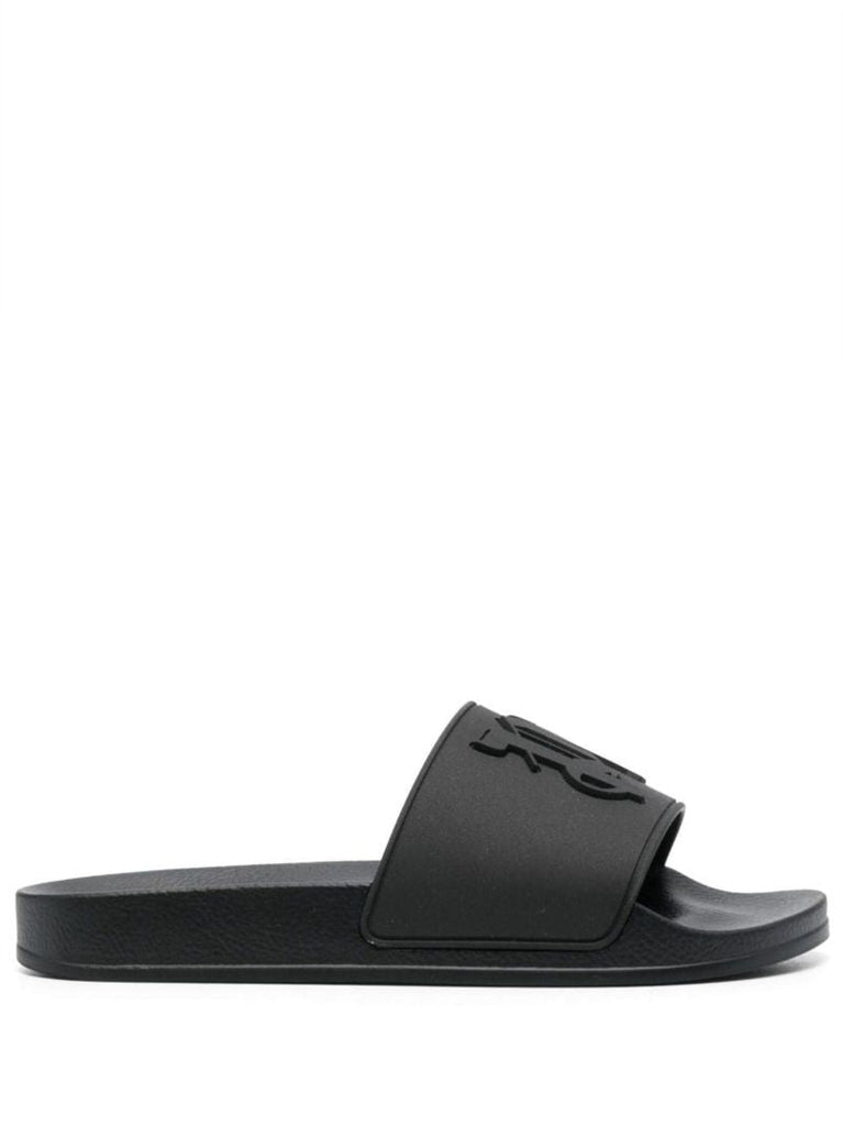Black Monogram Embossed Slides