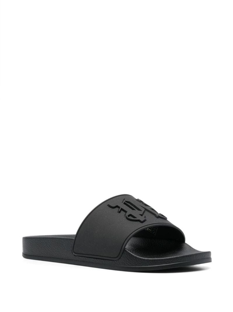 Black Monogram Embossed Slides