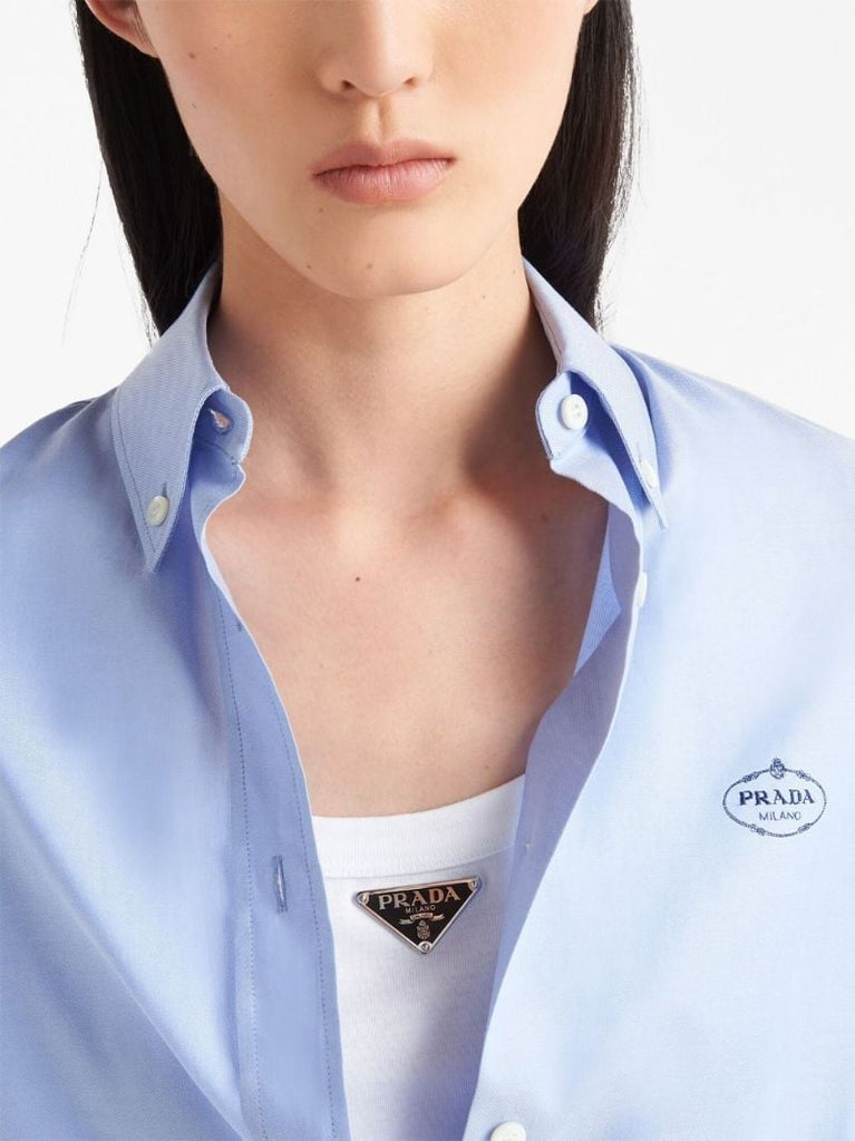 Blue Cotton Logo Print Shirt