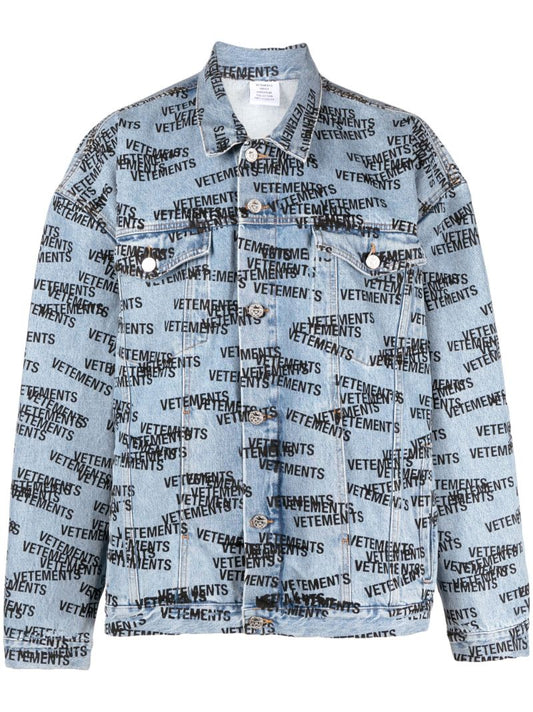 Blue Logo Print Denim Jacket