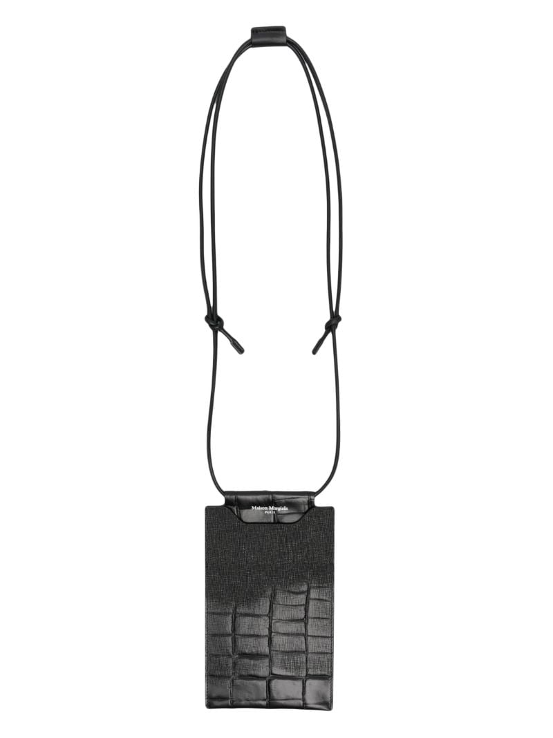 Black Croc-embossed Crossbody Phone Pouch
