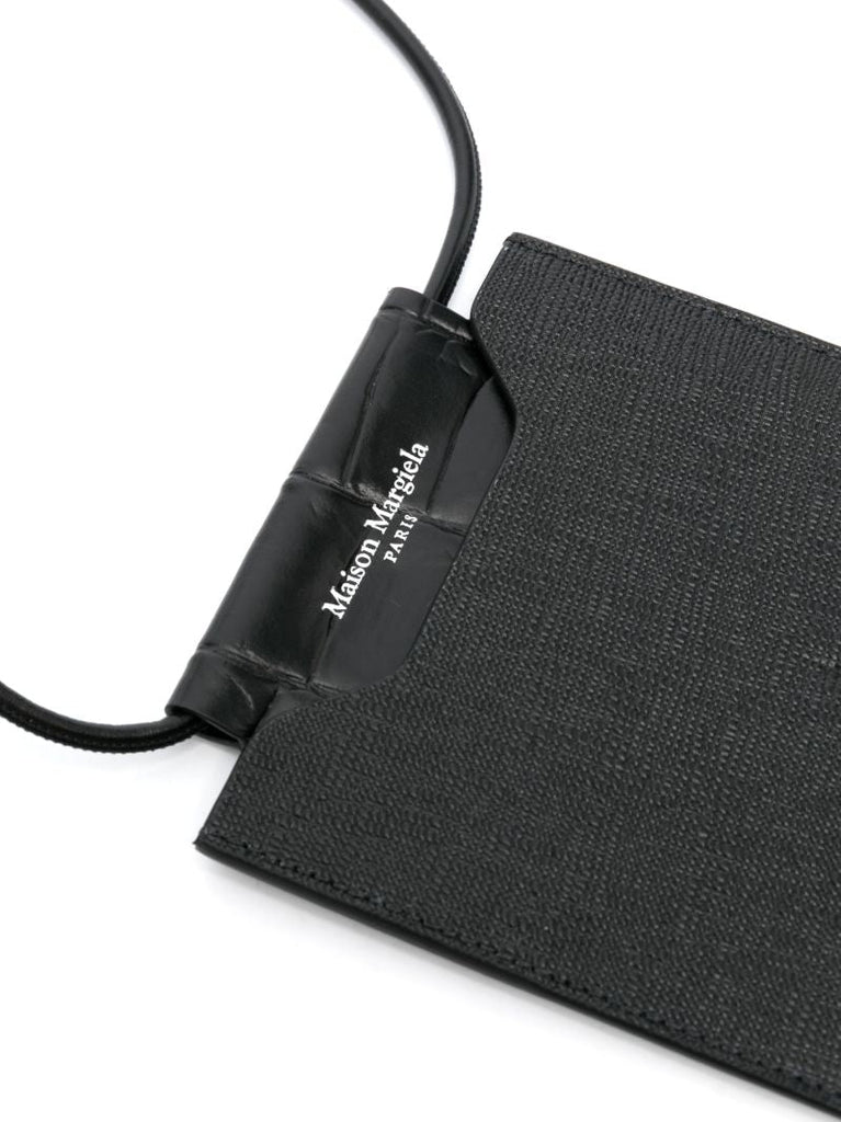 Black Croc-embossed Crossbody Phone Pouch