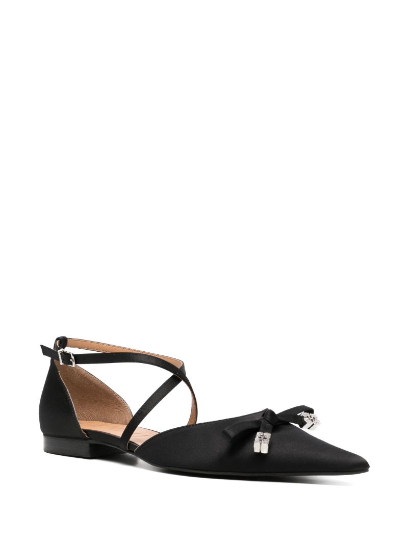 Black Bow-detail Satin Ballerinas