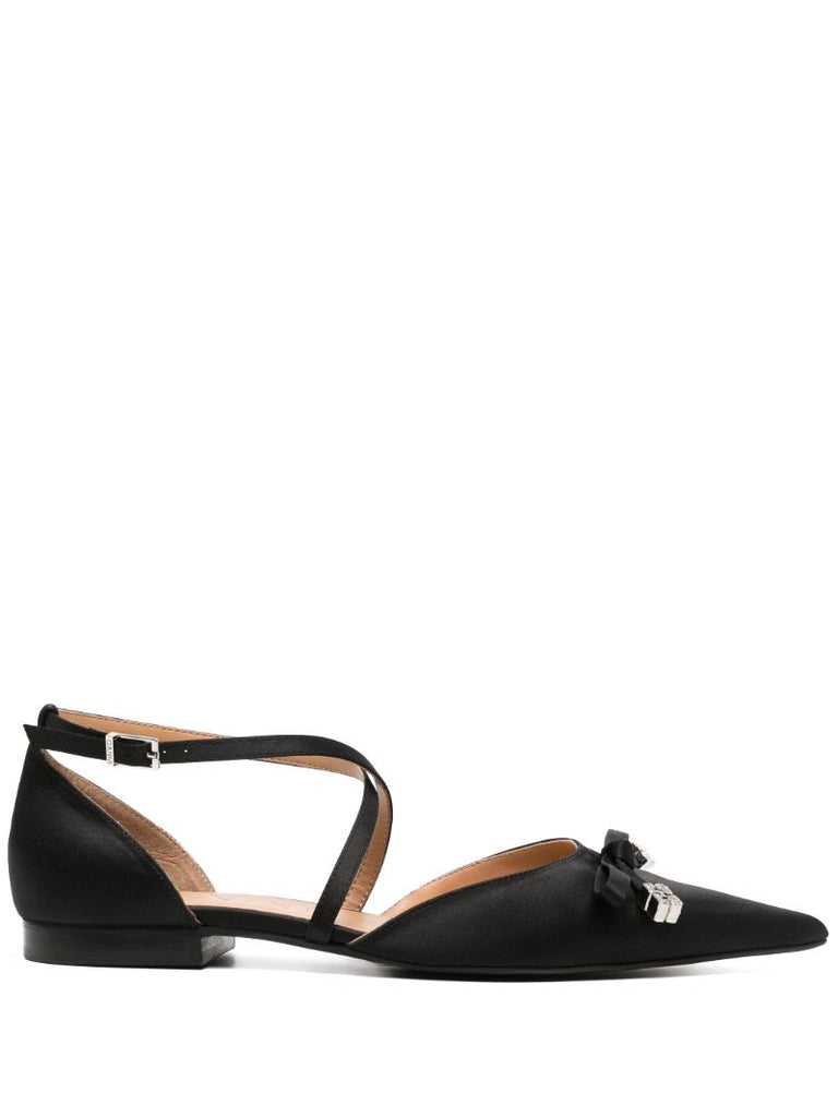 Black Bow-detail Satin Ballerinas