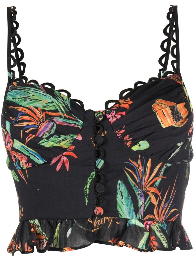 Black Floral Print Crop Top