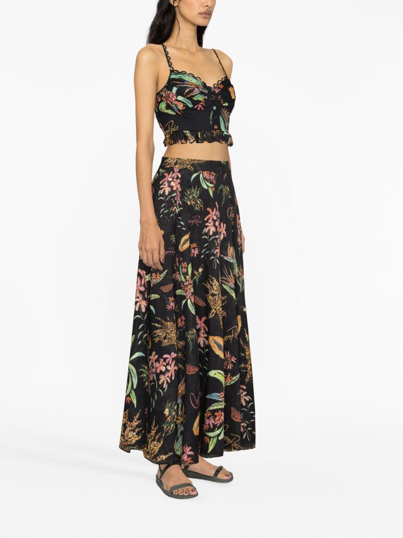 Black Floral Print Crop Top