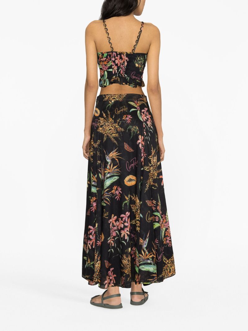 Black Floral Print Crop Top