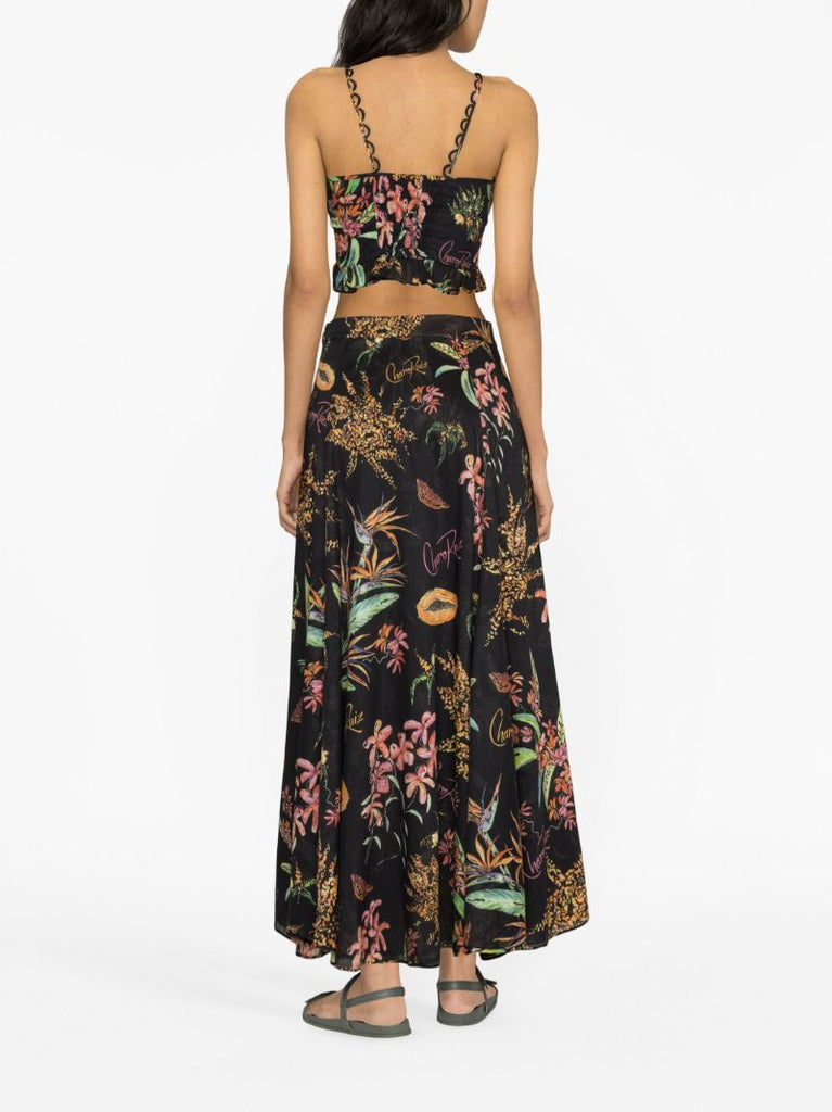Black Floral Print Crop Top