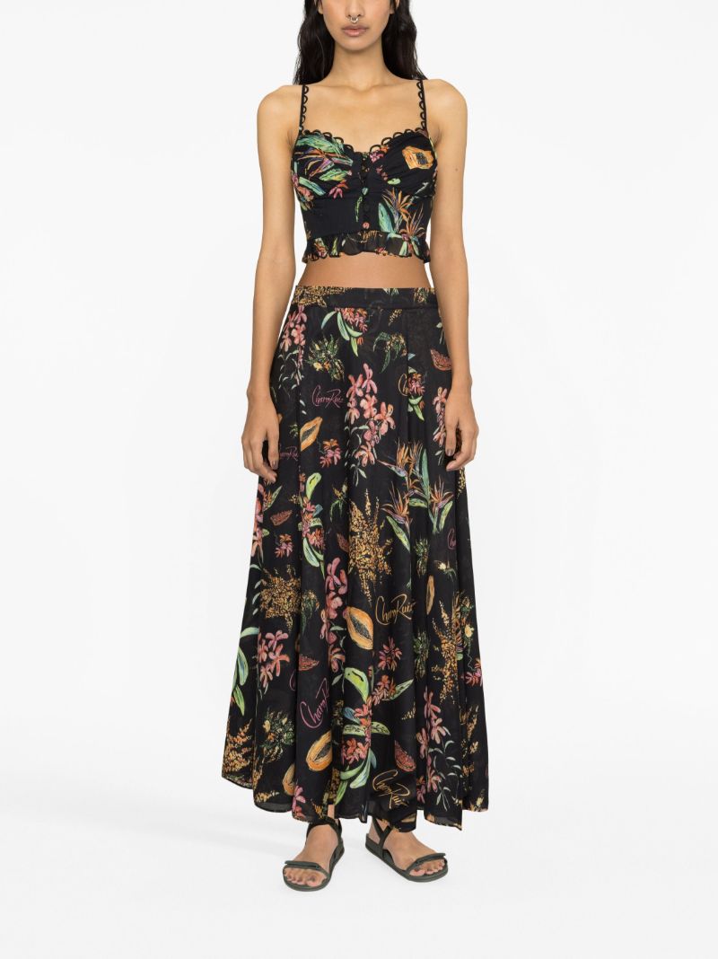 Black Floral Print Crop Top