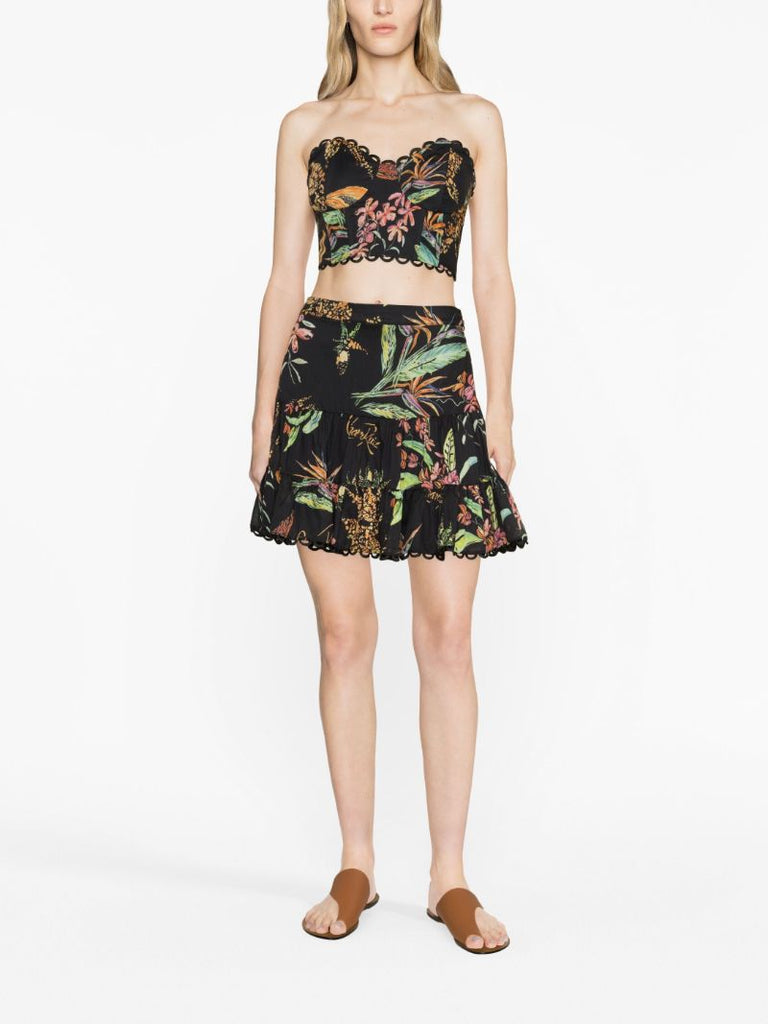 Black Floral-print Cotton Mini Skirt