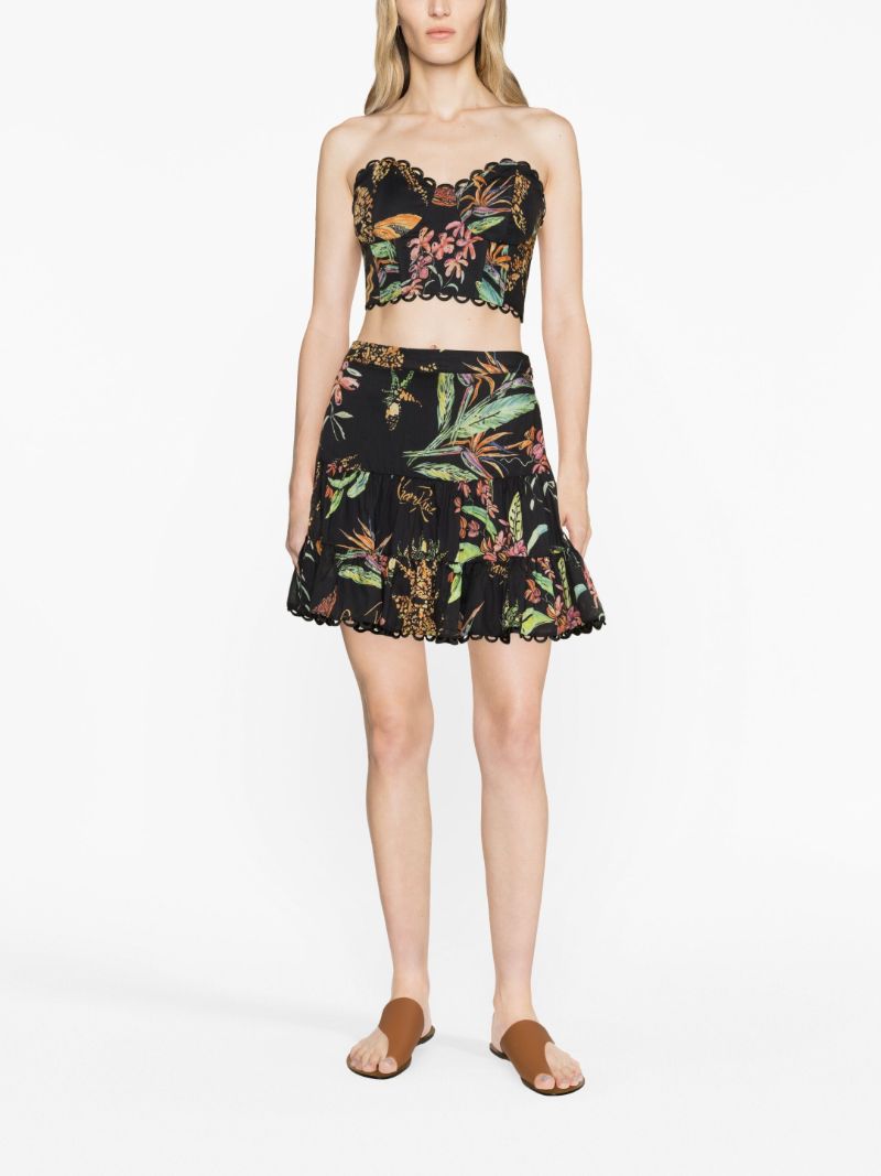 Black Floral-print Cotton Mini Skirt