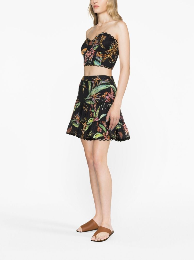 Black Floral-print Cotton Mini Skirt