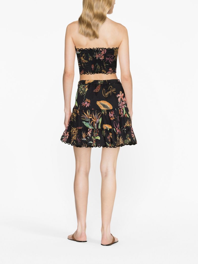 Black Floral-print Cotton Mini Skirt