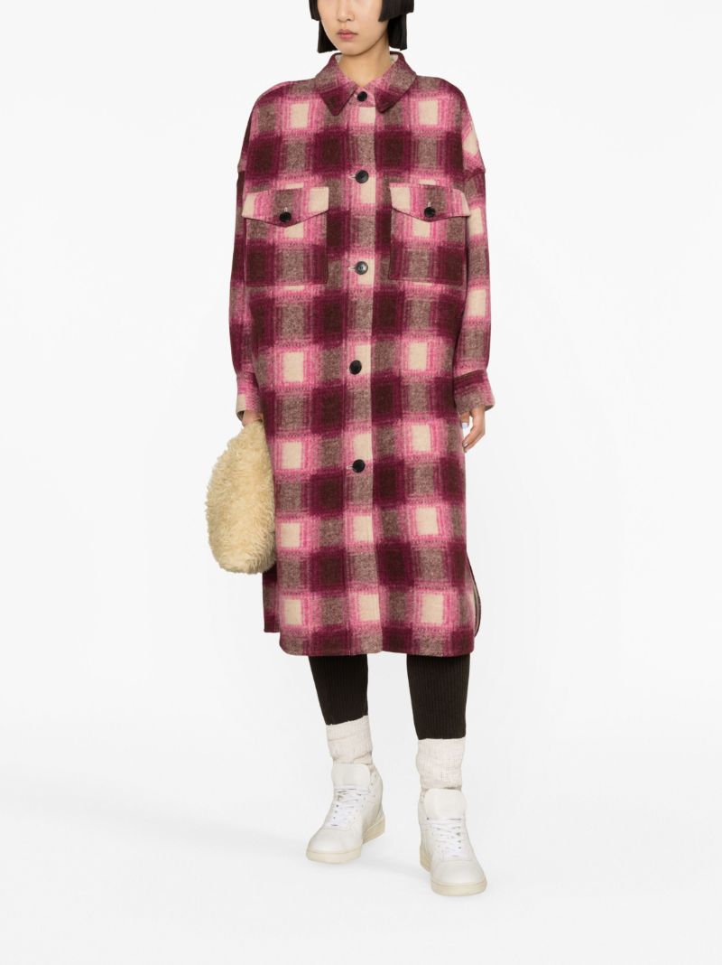 Pink Checked Single-breasted Coat