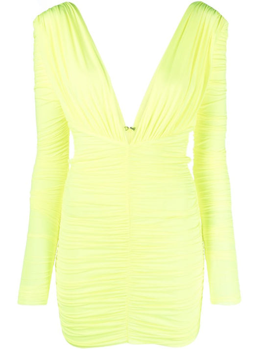 Yellow Tatum V-neck Ruched Minidress