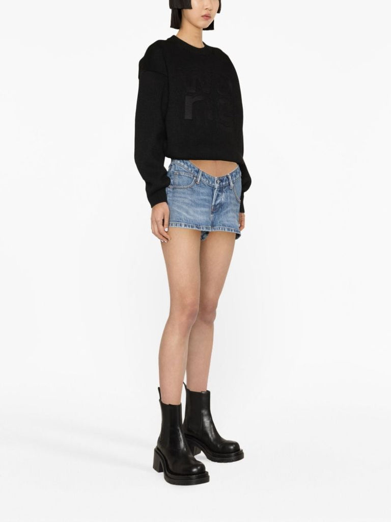 Blue Dipped Front Denim Mini Skorts