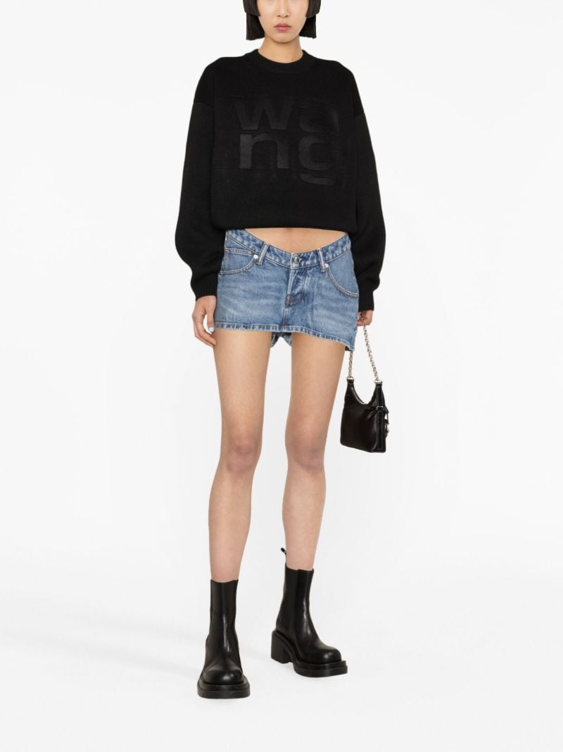 Blue Dipped Front Denim Mini Skorts