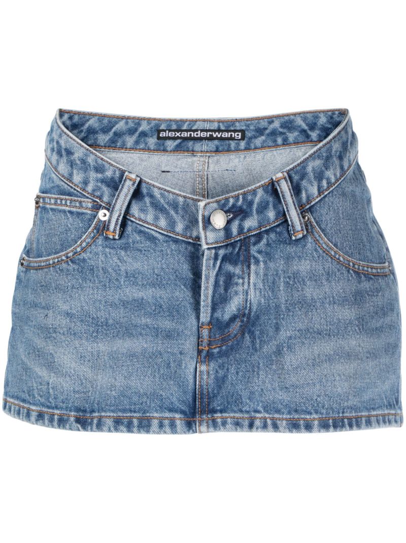 Blue Dipped Front Denim Mini Skorts