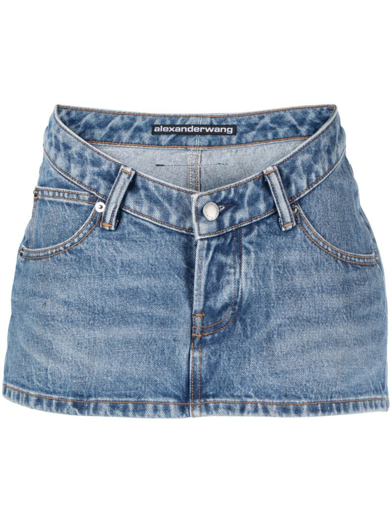 Blue Dipped Front Denim Mini Skorts