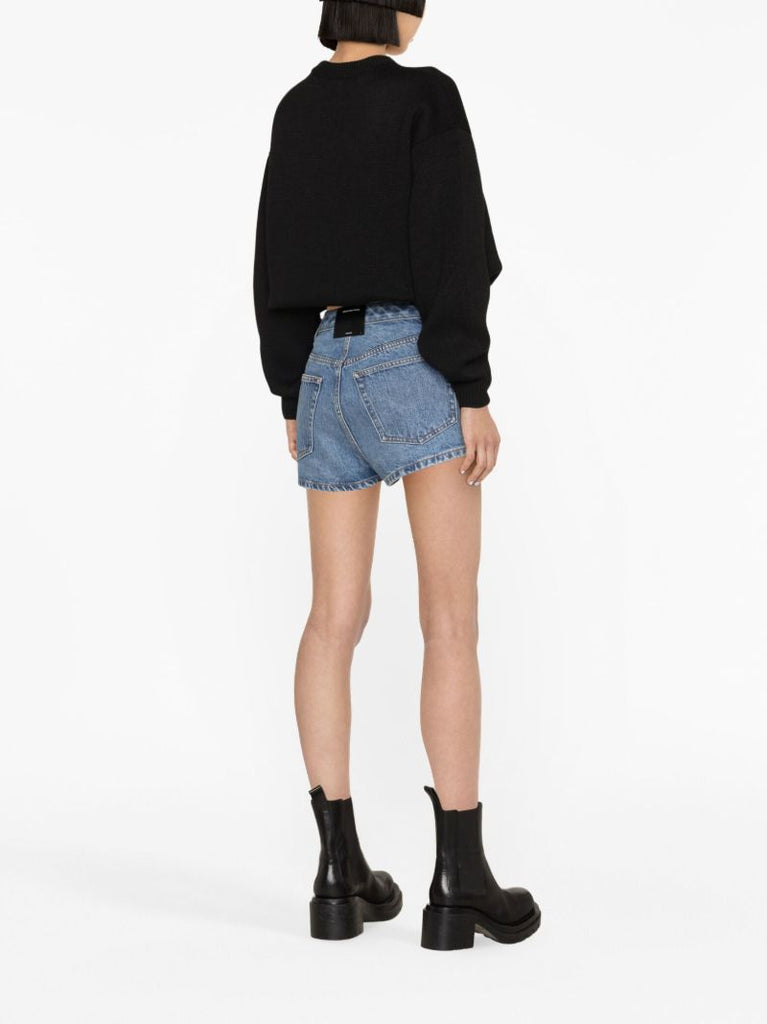 Blue Dipped Front Denim Mini Skorts