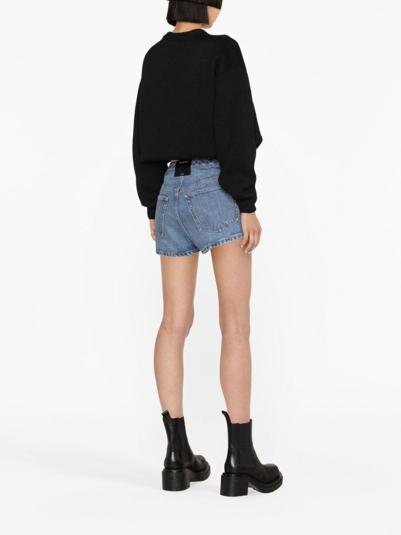 Blue Dipped Front Denim Mini Skorts