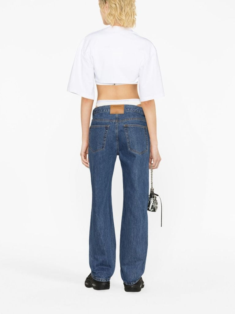 Blue Layered Waist Straight Leg Jeans