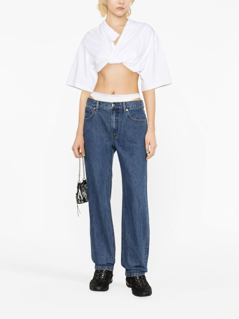 Blue Layered Waist Straight Leg Jeans
