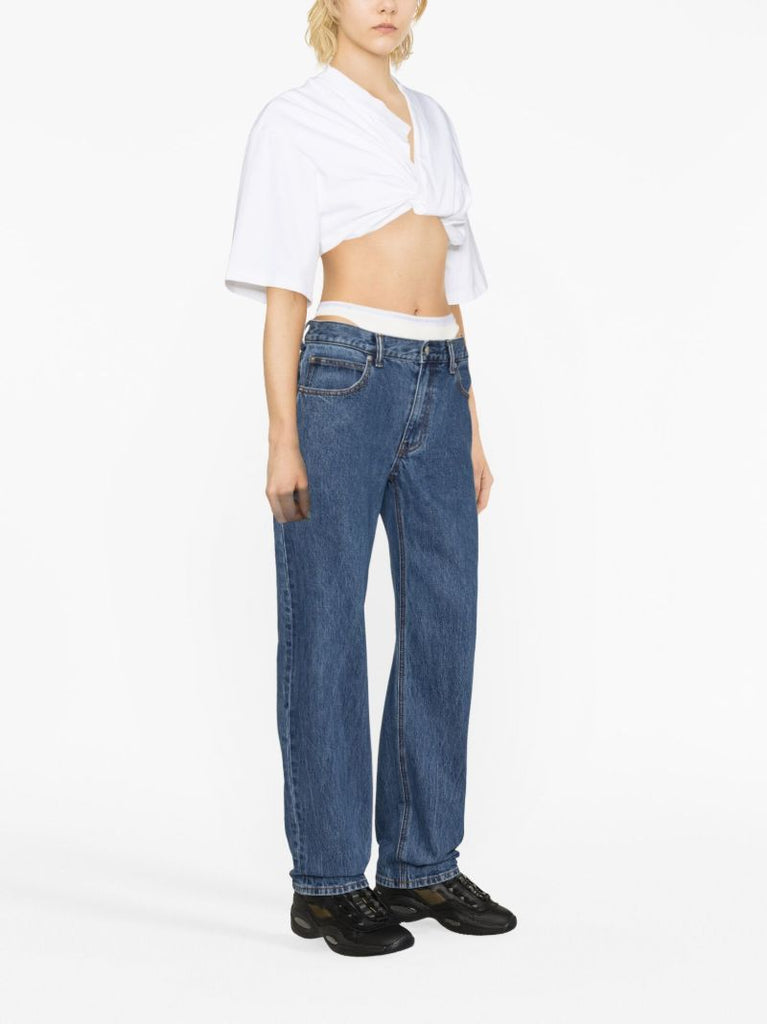 Blue Layered Waist Straight Leg Jeans