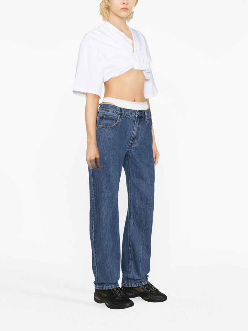 Blue Layered Waist Straight Leg Jeans