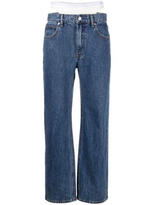 Blue Layered Waist Straight Leg Jeans