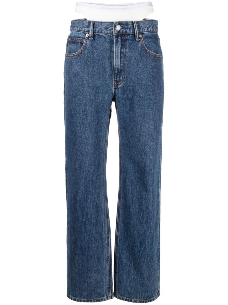 Blue Layered Waist Straight Leg Jeans
