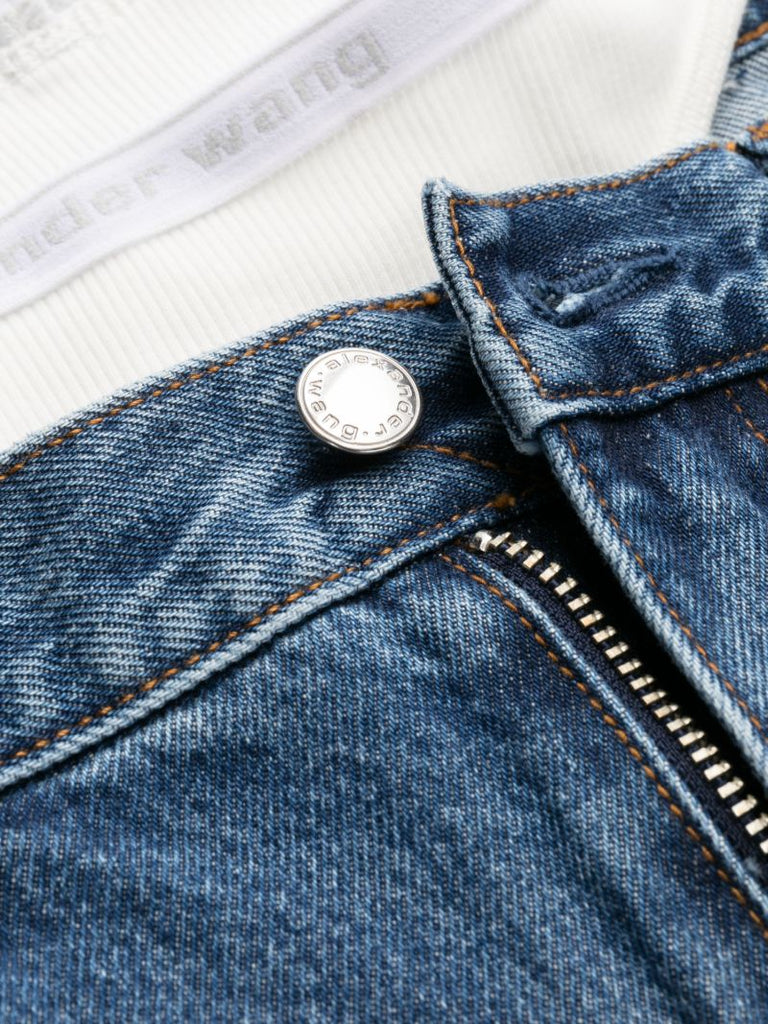 Blue Layered Waist Straight Leg Jeans