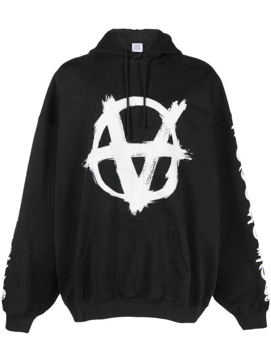 Black Double Anarchy Cotton Hoodie