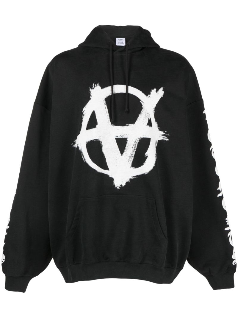 Black Double Anarchy Cotton Hoodie