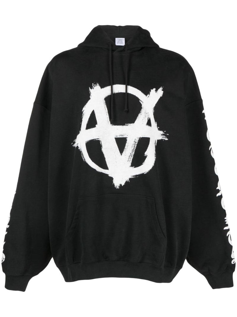 Black Double Anarchy Cotton Hoodie
