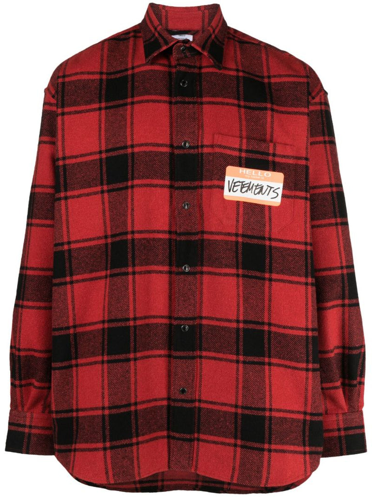 Red Hello My Name Is Check Shirt
