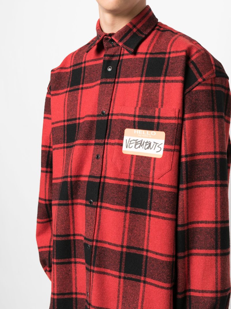 Red Hello My Name Is Check Shirt