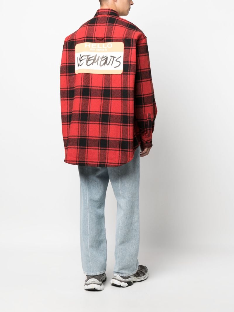 Red Hello My Name Is Check Shirt