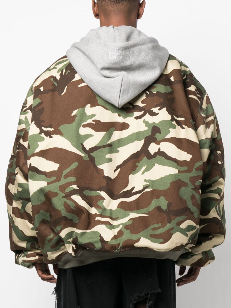 Green Camouflage Print Oversized Bomber Jacket