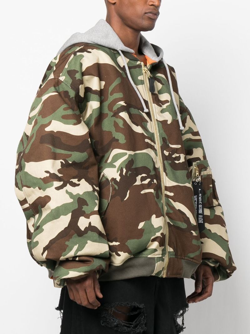 Green Camouflage Print Oversized Bomber Jacket