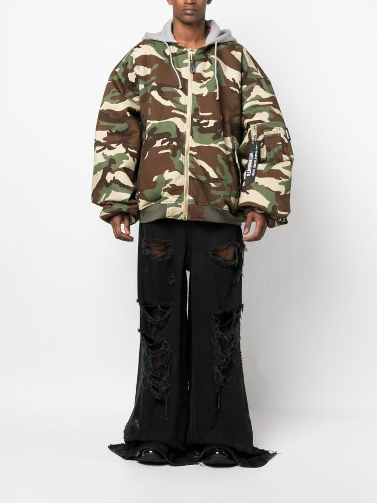 Green Camouflage Print Oversized Bomber Jacket
