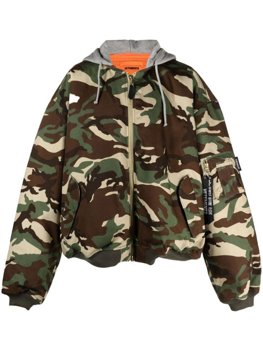 Green Camouflage Print Oversized Bomber Jacket